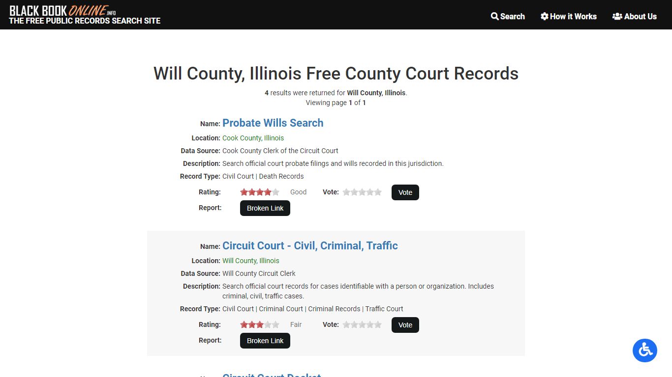 Free Will County, Illinois County Court Record Search - Black Book Online